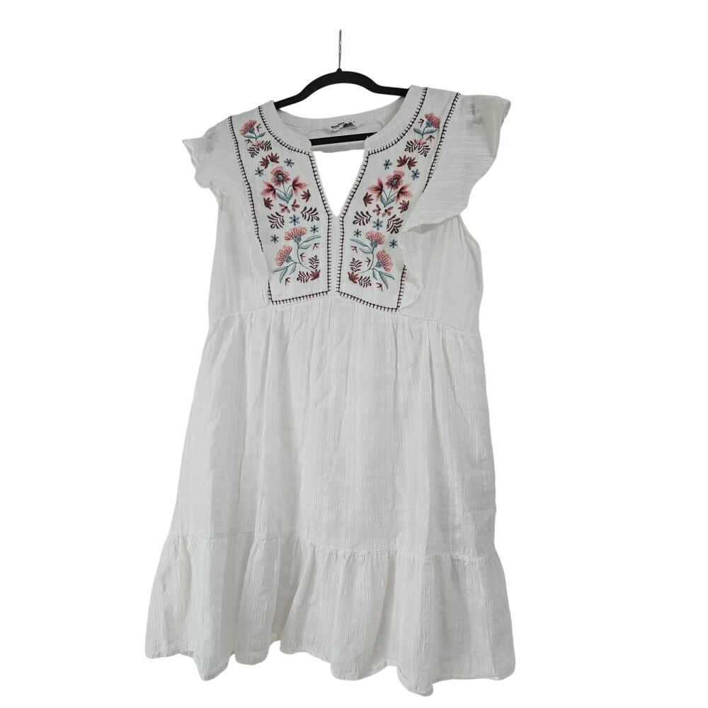 Sonoma White Embroidered Cotton Gauze Boho Dress Pockets Lined Women's XL